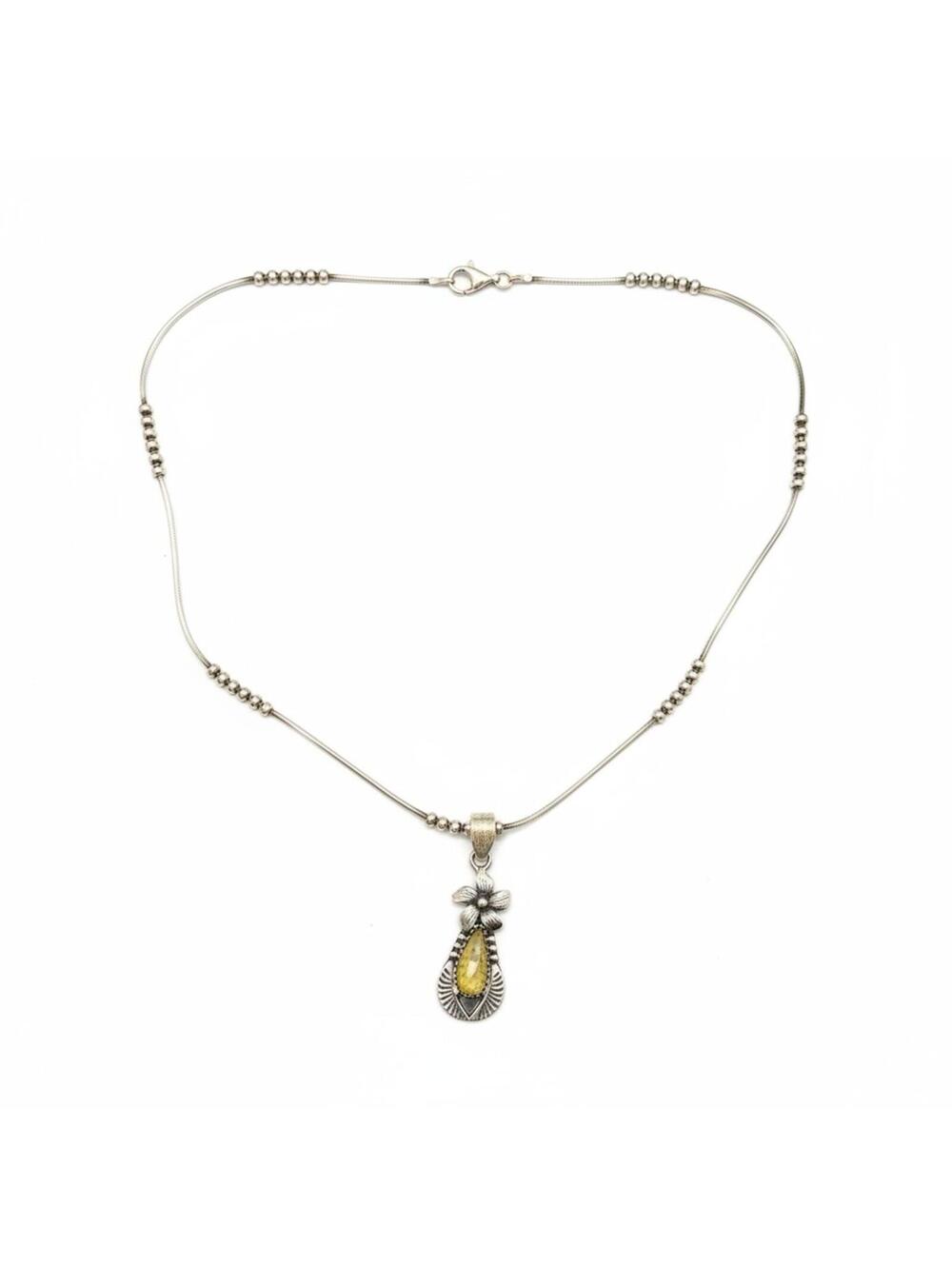 Italian Sterling Silver Choker Necklace - Palomino Turquoise Pendant